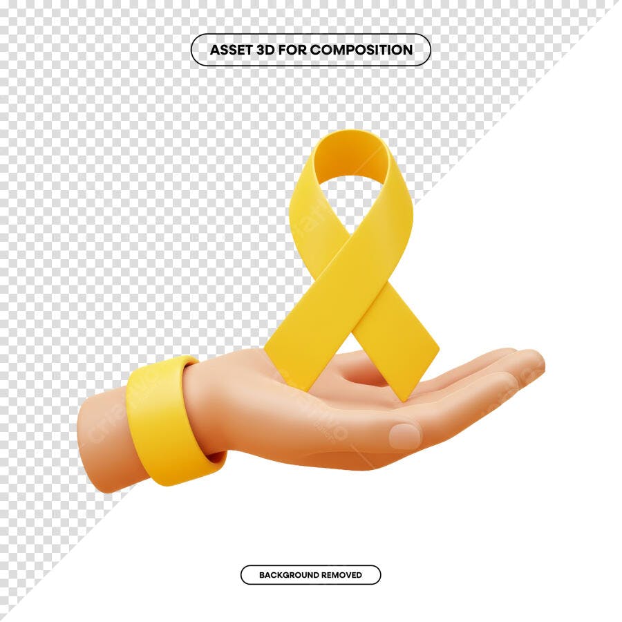 Asset 3D Mão com Fita Amarela PSD Editável