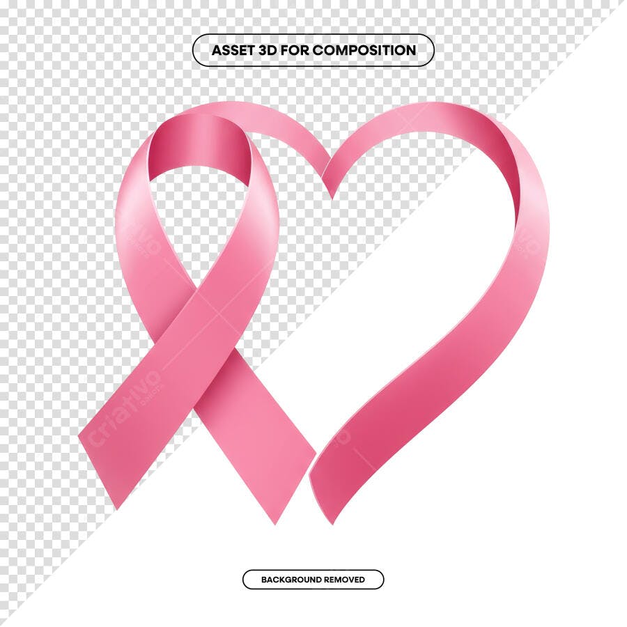 Asset 3D em Formato de Coração para Outubro Rosa PSD Editável