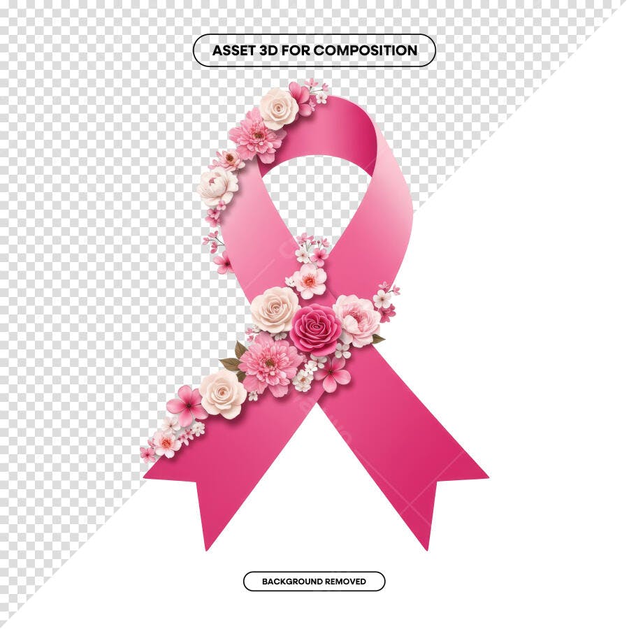 Imagem Outubro Rosa com Fita e Flores PSD Editável
