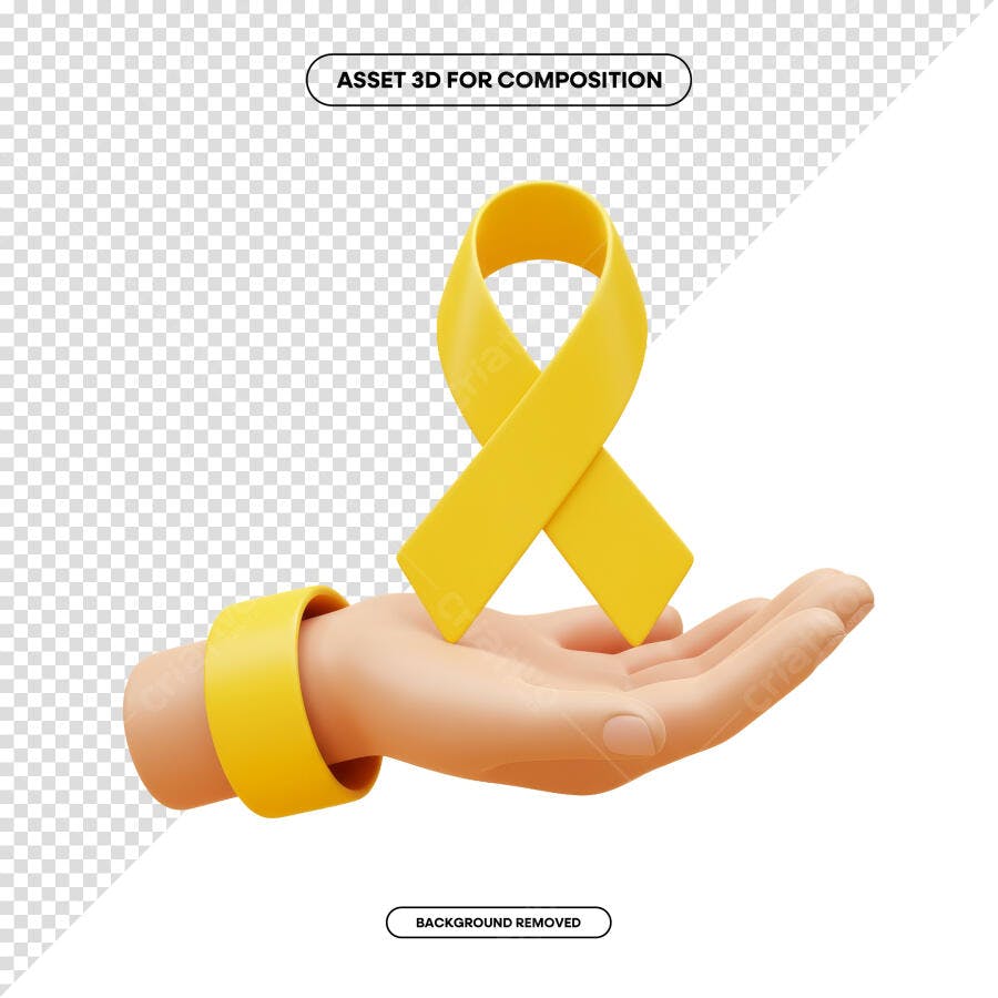 Asset 3D Mão com Fita Amarela PSD Editável