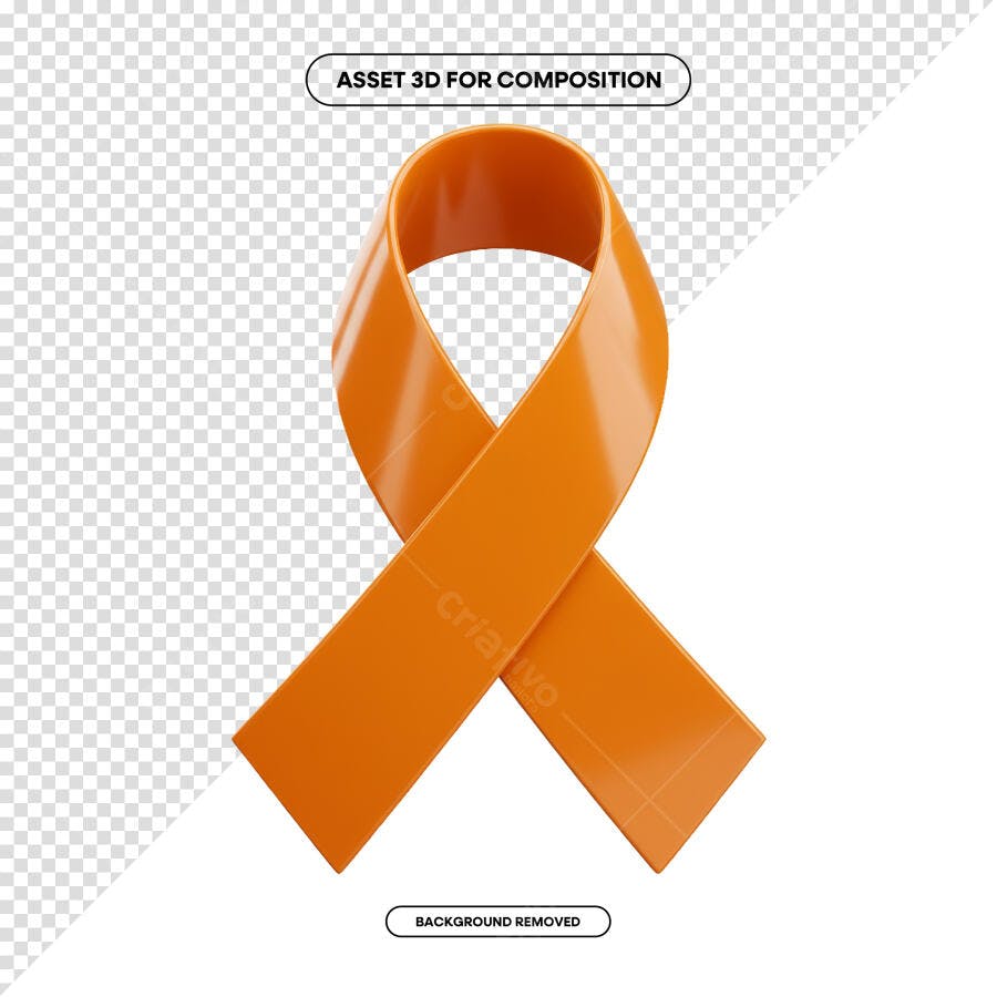 Asset 3D Fita Laranja para Campanhas de Conscientização PSD Editável