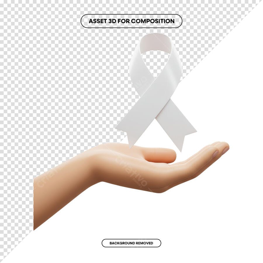 Asset 3D Fita Branca Mão PSD Editável