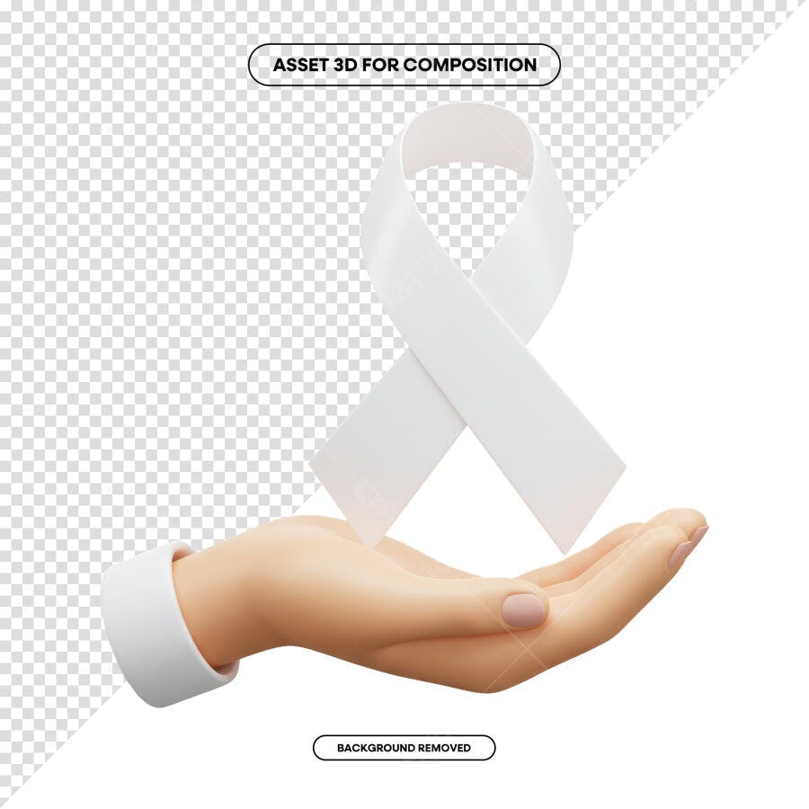Asset 3D Fita Branca Mão PSD Editável