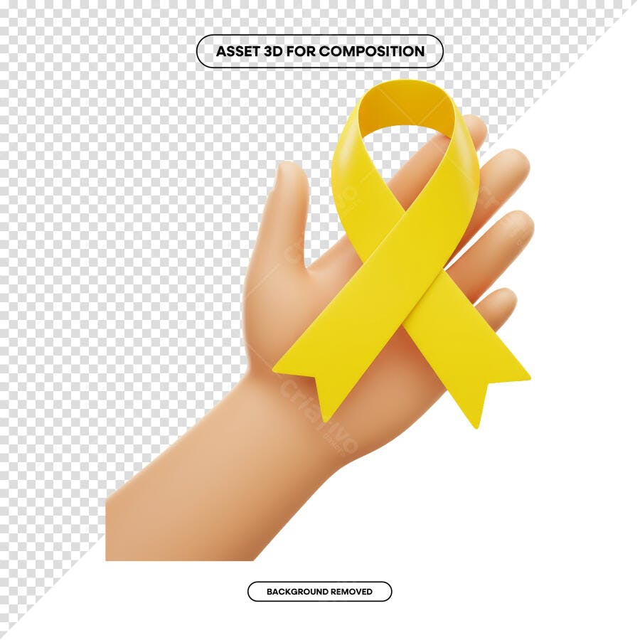 Imagem 3D Mão com Fita Amarela PSD Editável
