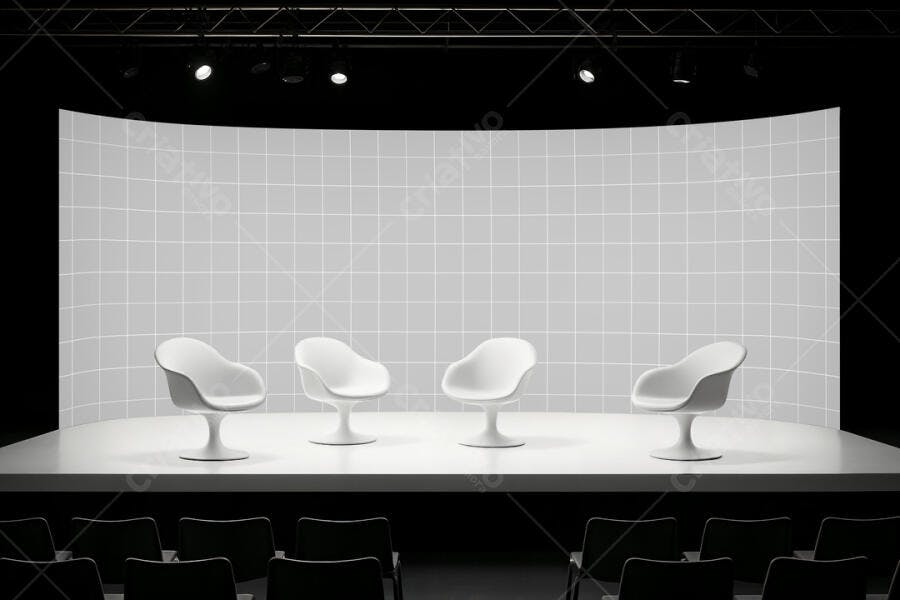 Mockup de Palco Minimalista com Cadeiras Brancas