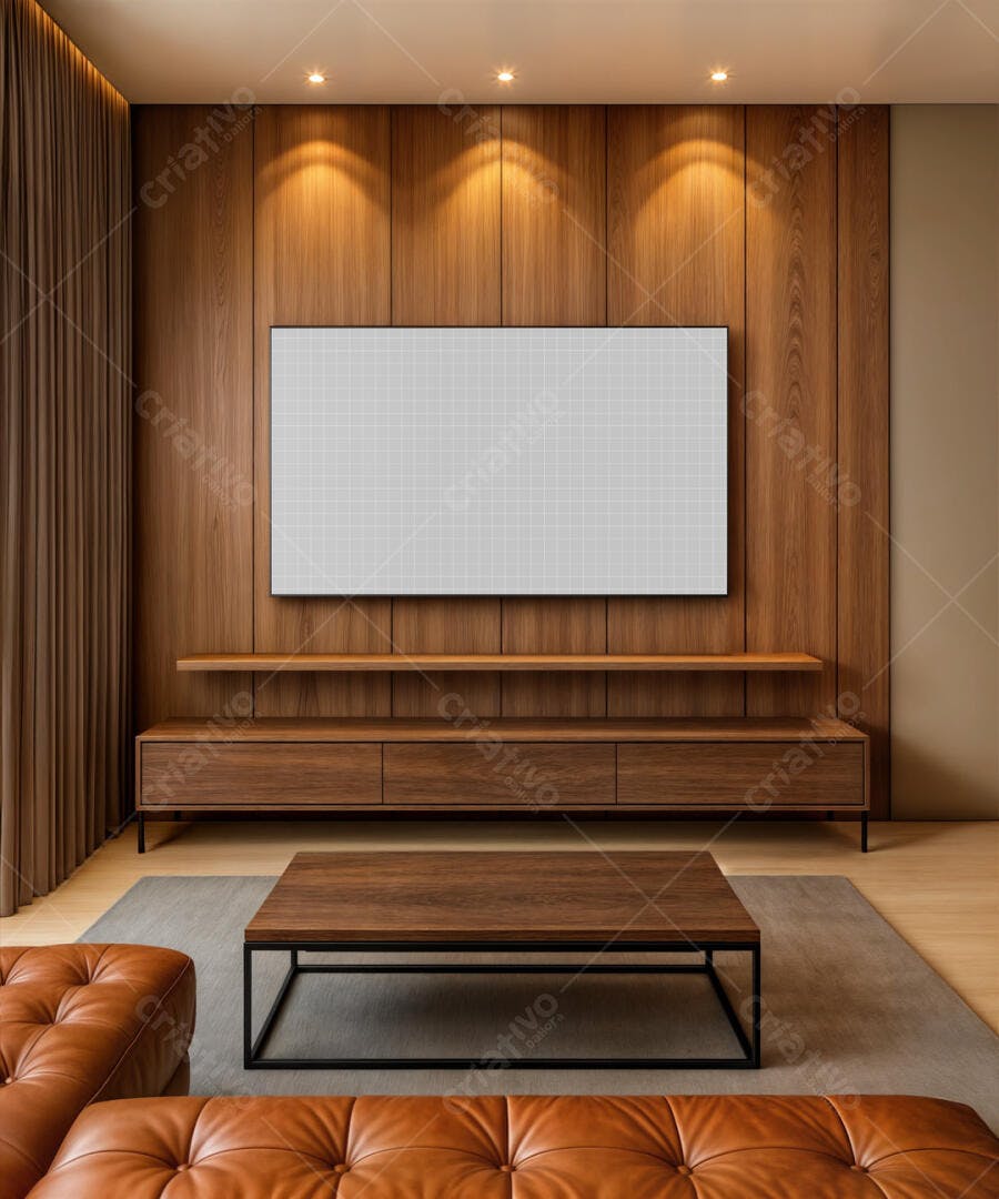 Mockup de Smart TV em Sala de Estar Moderna