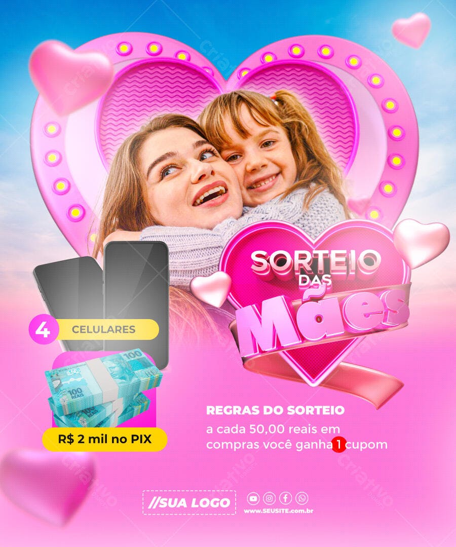 Flyer Dia das Mães com Sorteio PSD Editável