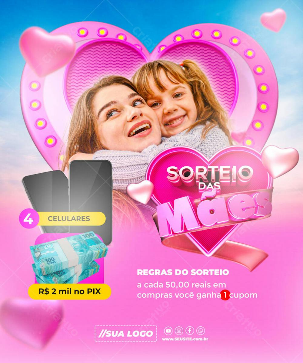 SORTEIO DIA DAS MÃES REDES SOCIAIS EDITÁVEL
