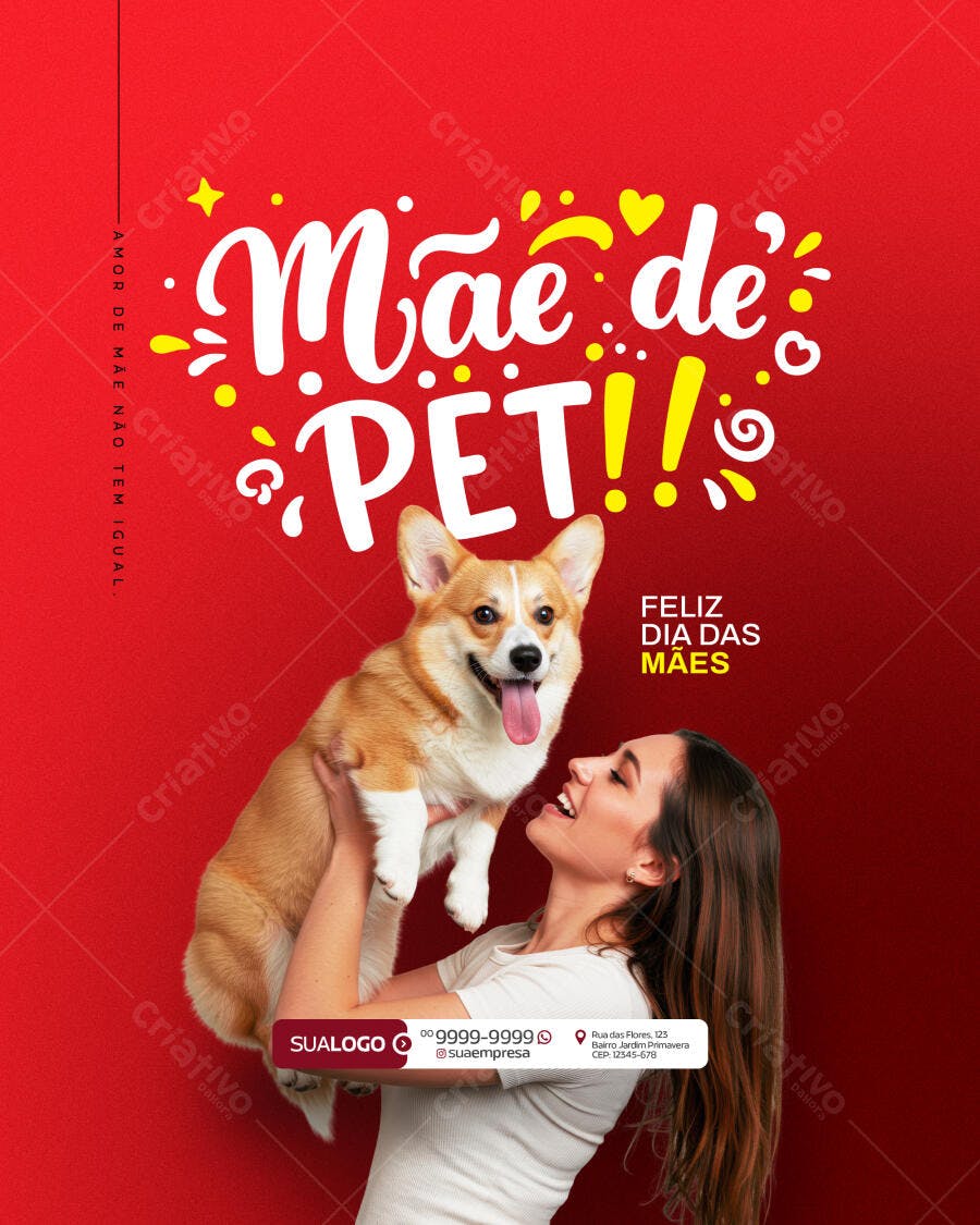 Flyer Dia das Mães com Cachorro Corgi PSD Editável