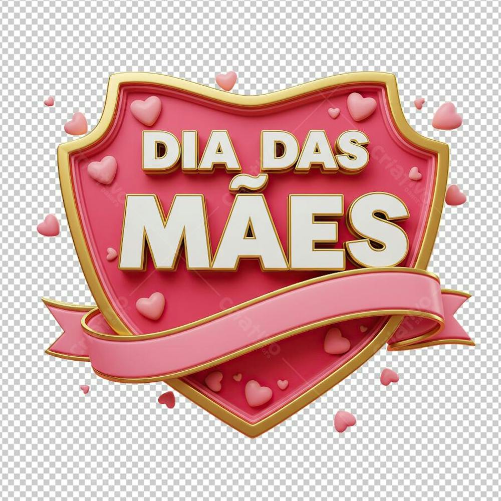 Selo Dia das Mães Escudo Rosa com Fita em 3D