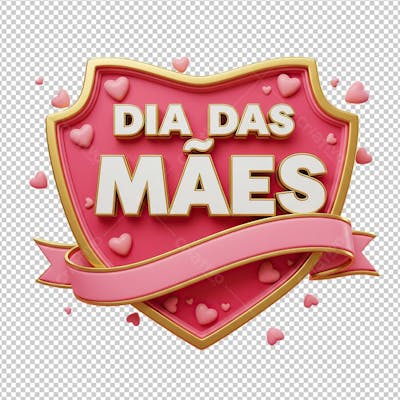Selo Dia das Mães Escudo Rosa com Fita em 3D