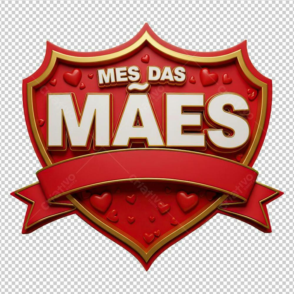 Selo Mês das Mães Escudo Vermelho com Fita Renderizado em 3D