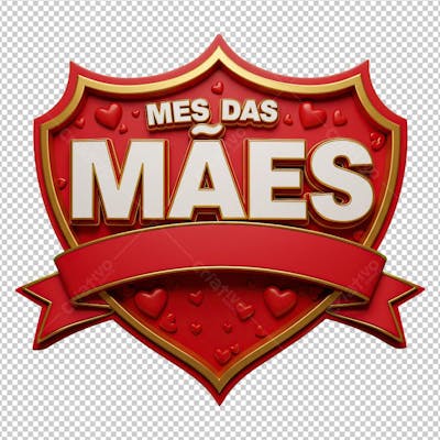 Selo Mês das Mães Escudo Vermelho com Fita Renderizado em 3D