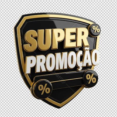 Selo 3D Escudo Super Promoção Preto e Dourado