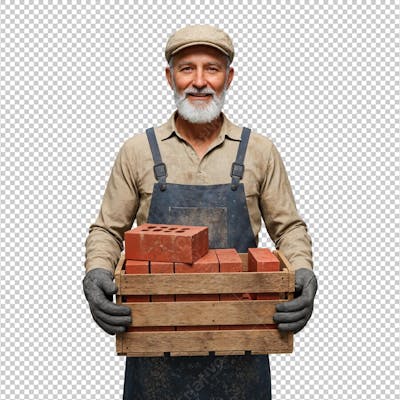 Um Senhor Idoso Carregando uma Caixa de Tijolos para Construção
