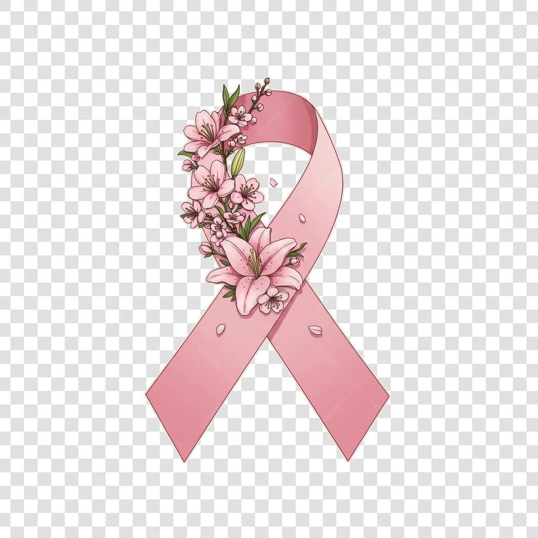 Banner Outubro Rosa com Fita e Flores PNG com fundo transparente