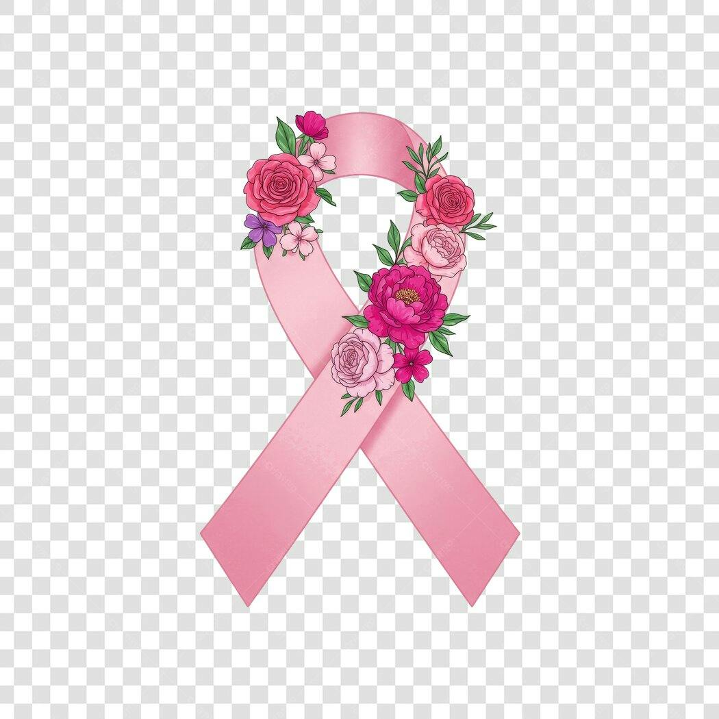 Banner Outubro Rosa com Fita e Flores PNG com fundo transparente