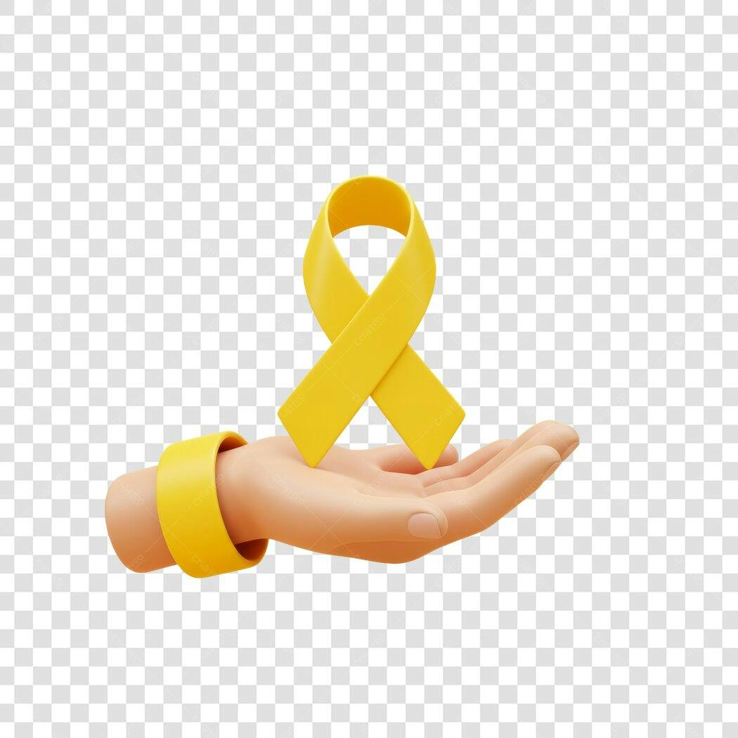 Ilustração mão com laço amarelo PNG com fundo transparente