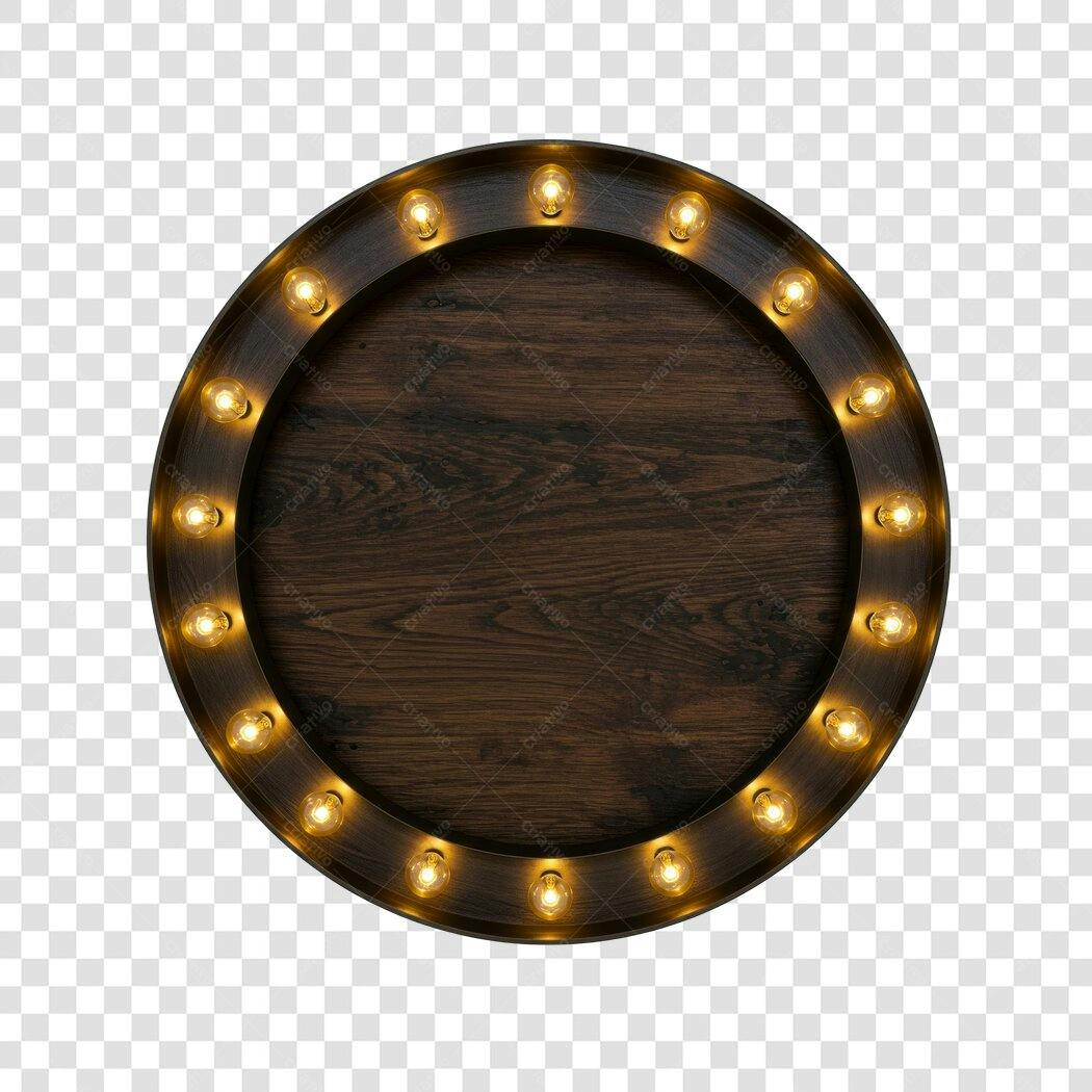 Banner Circular Madeira e Luzes PNG com fundo transparente