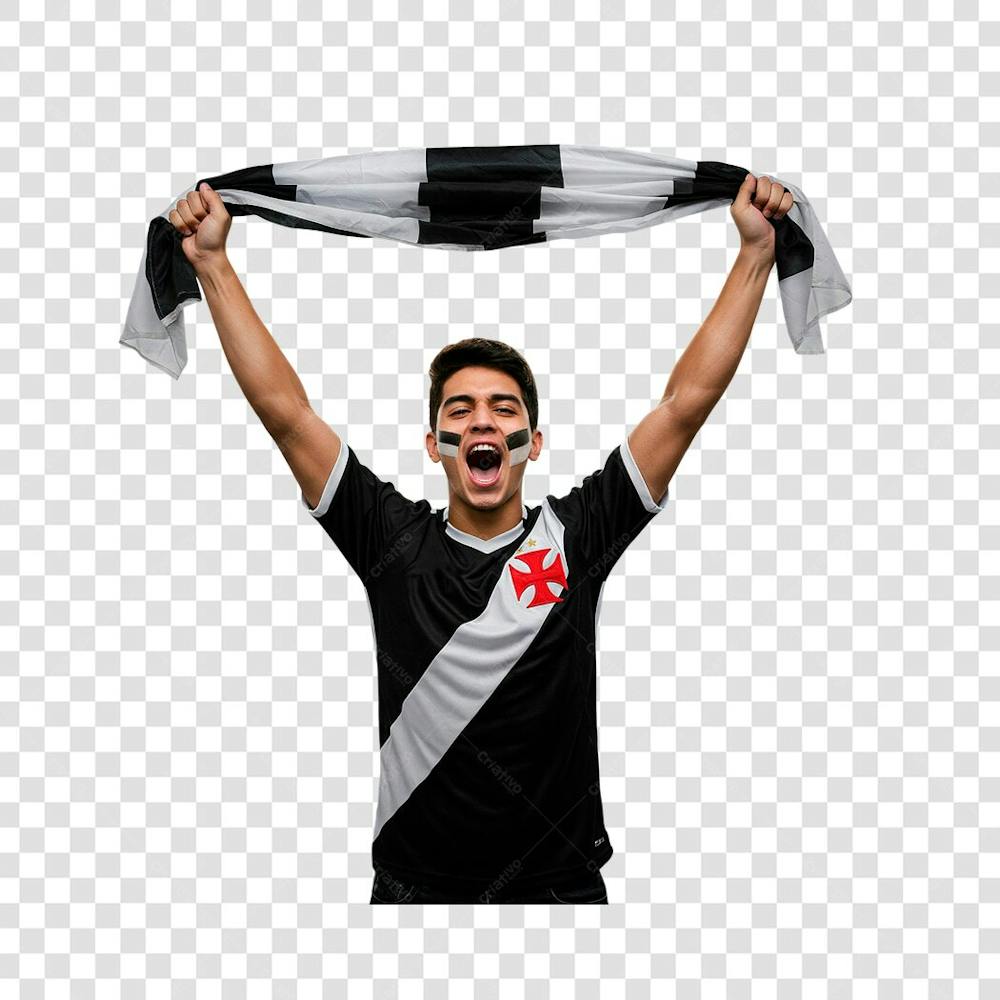 imagem de um torcedor do vasco feliz vibrando no estádio de futebol-Photoroom