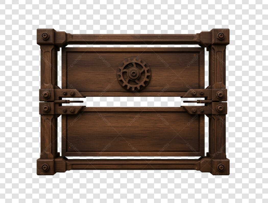 Mockup Placa Madeira estilo Steampunk PNG com fundo transparente