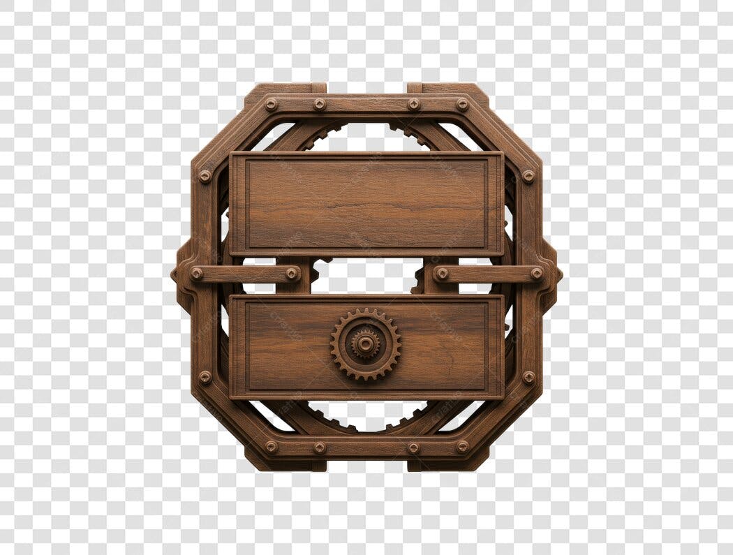 Mockup Placa Madeira Estilo Steampunk PNG com fundo transparente