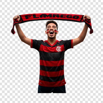 imagem de um torcedor do flamengo vibrando no estádio de futebol-Photoroom
