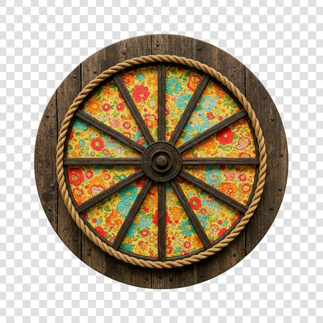 Elemento decorativo roda de madeira PNG com fundo transparente