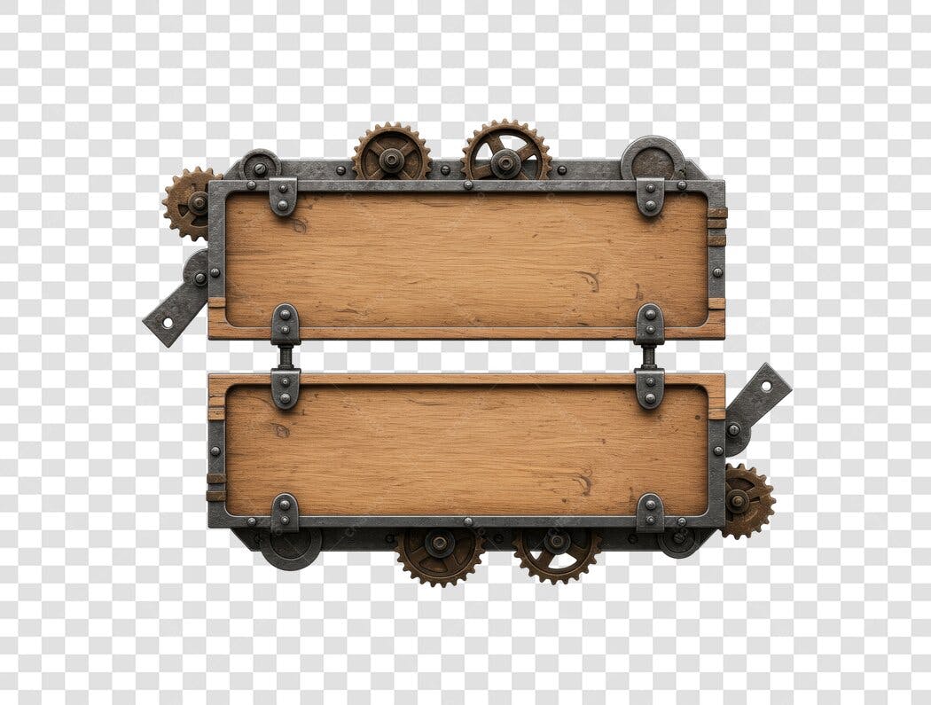 Banner Steampunk Madeira e Metal PNG com fundo transparente