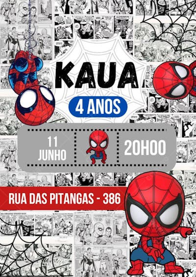 Convite de Aniversário Infantil Personalizado Homem Aranha Baby Menino Editável no Canva