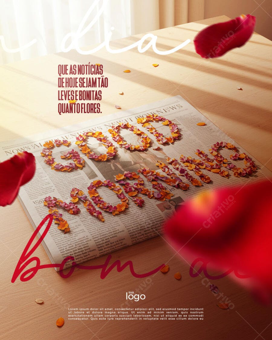 Flyer Bom Dia com Flores PSD Editável