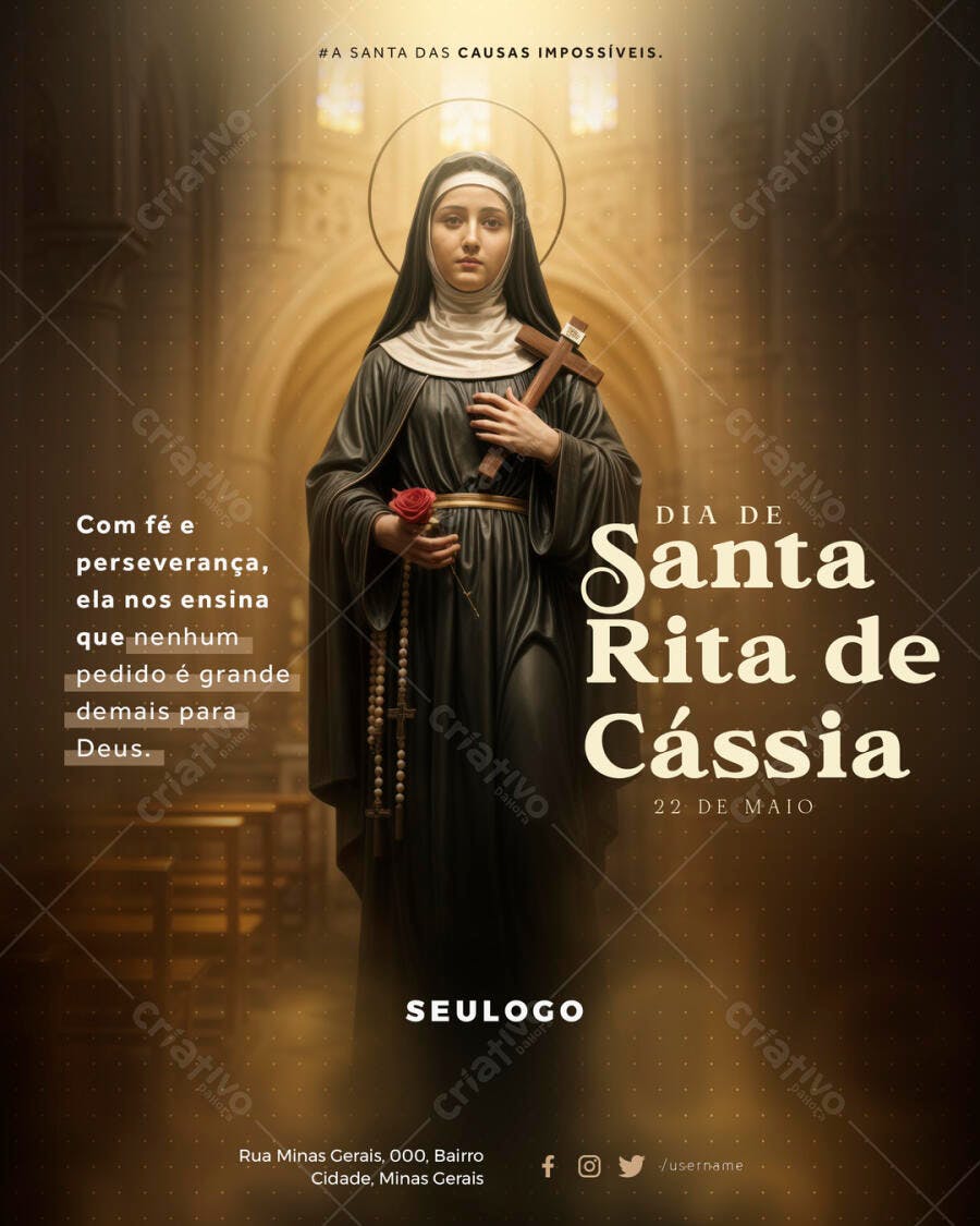 Flyer para o Dia de Santa Rita de Cássia PSD Editável