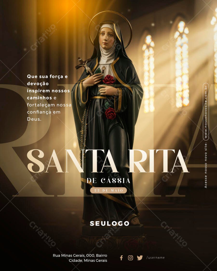 Flyer para Dia de Santa Rita de Cássia PSD Editável