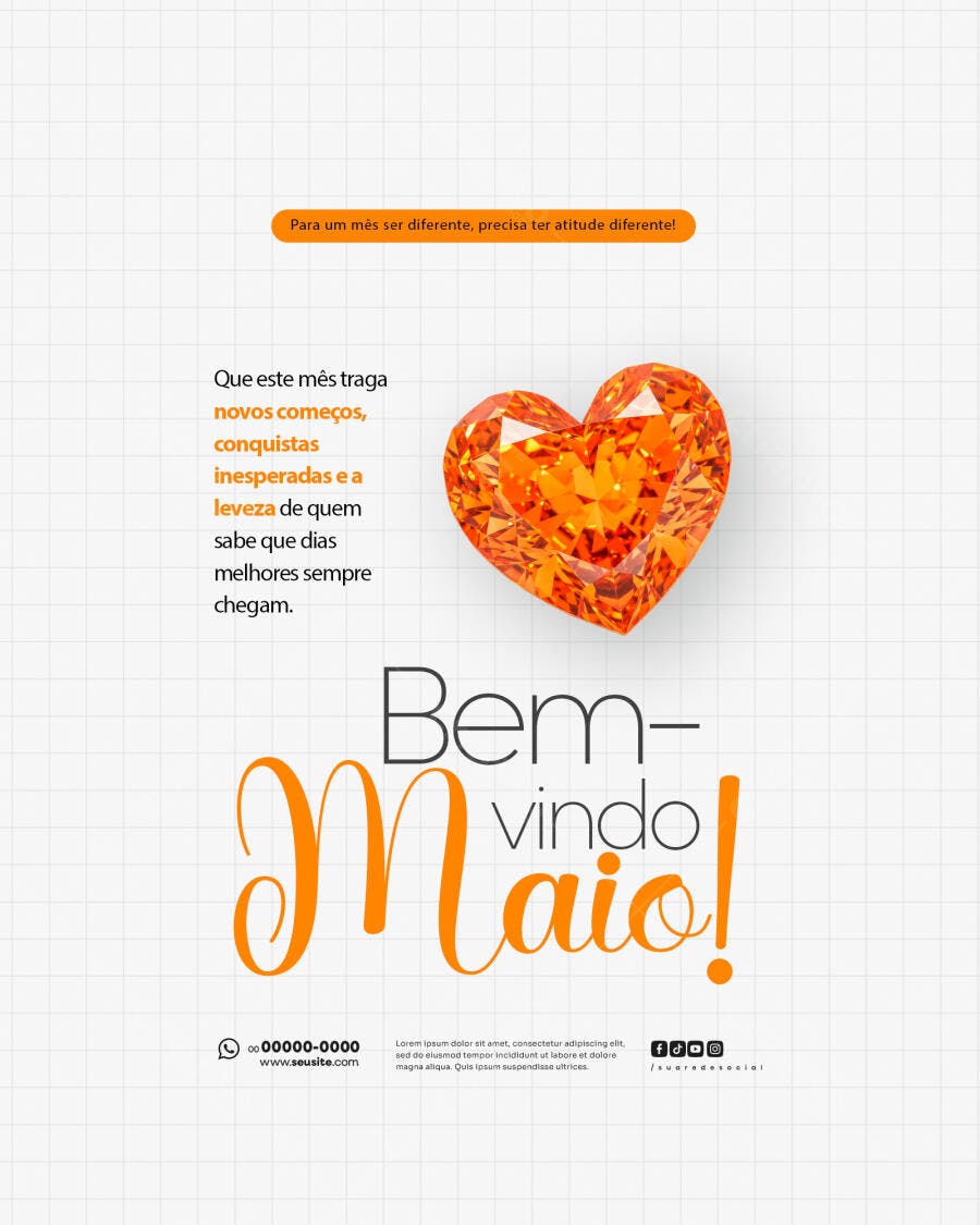 PSD Boas Vindas Maio: Design de Diamante Amarelo