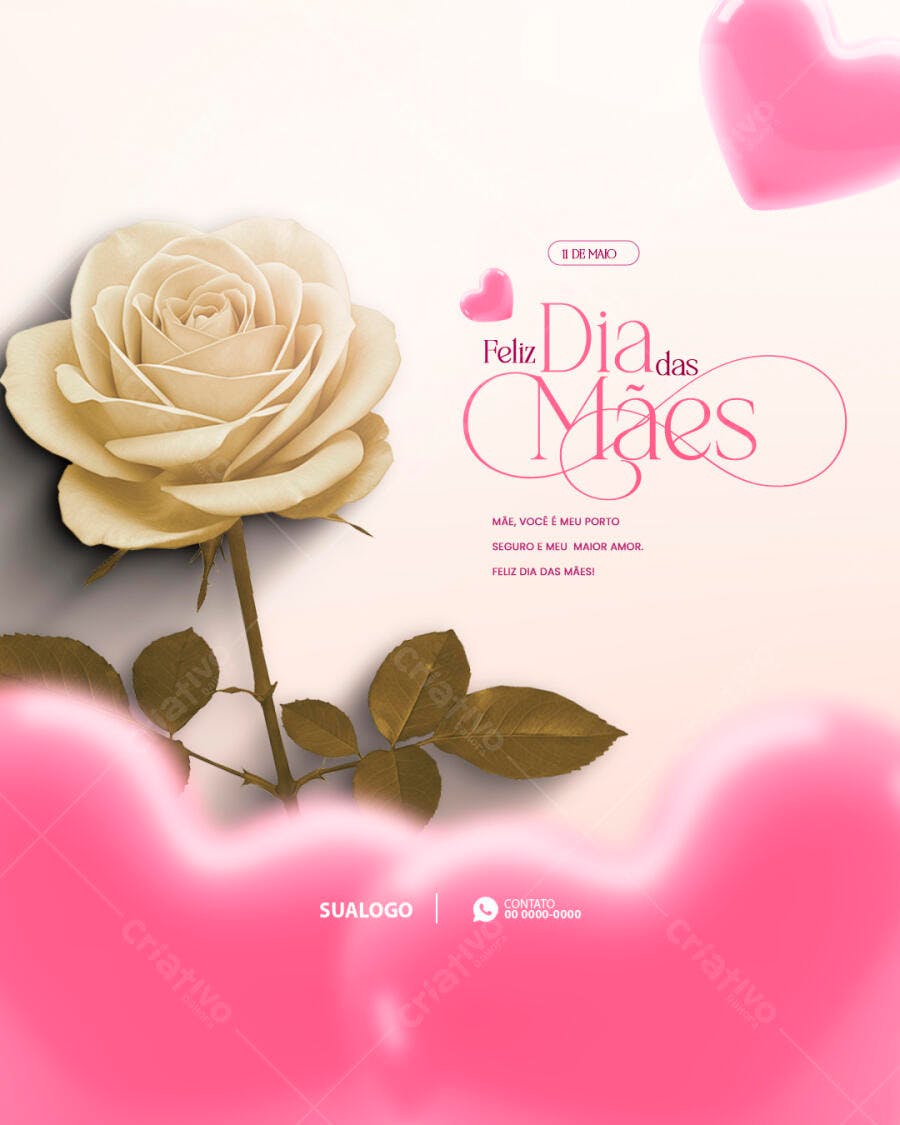 Flyer Dia das Mães com Rosa PSD Editável