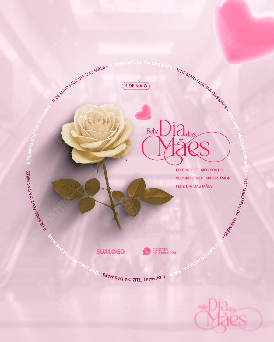 Flyer Dia das Mães com Rosa PSD Editável