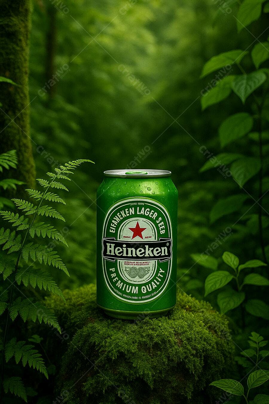 Lata Heineken em floresta verde