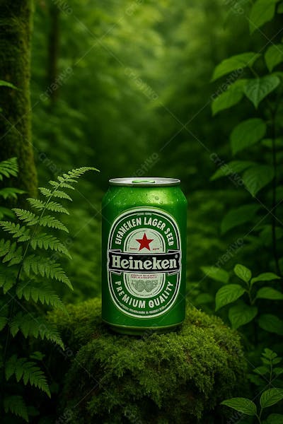 Cerveja heineken em cenário Design Biofílico
