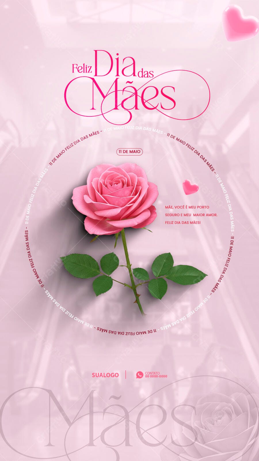 Flyer Dia das Mães com Rosa Rosa PSD Editável