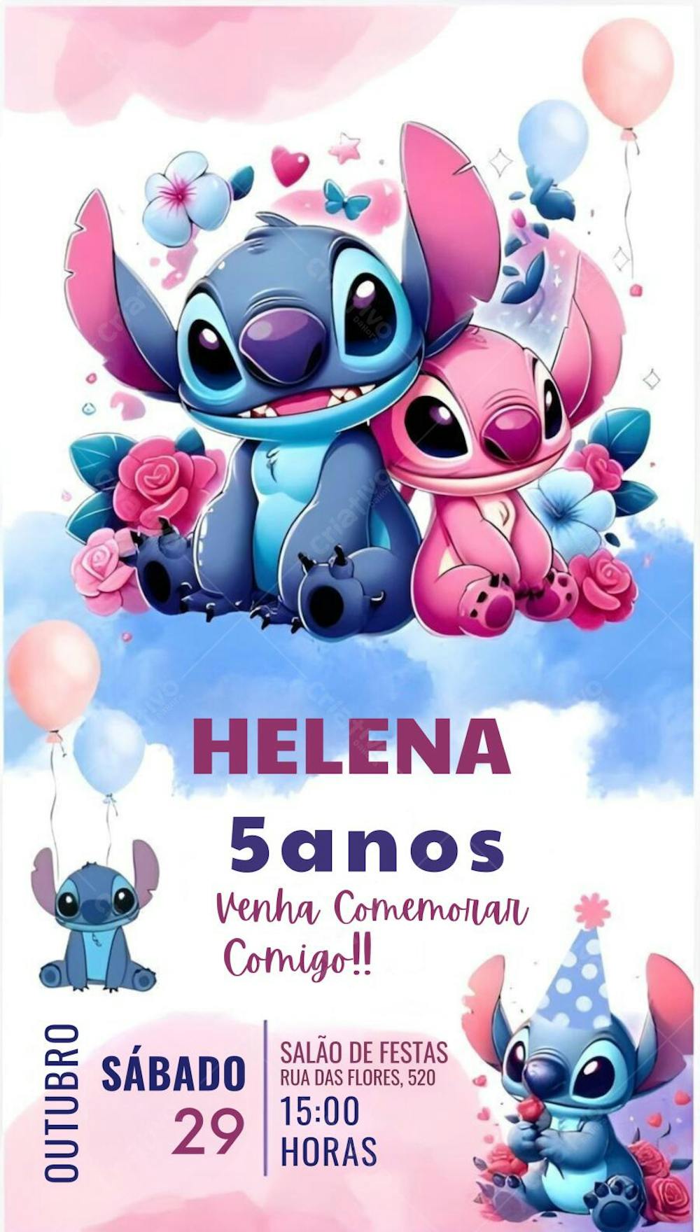 convite infantil de aniversário lilo e stitch