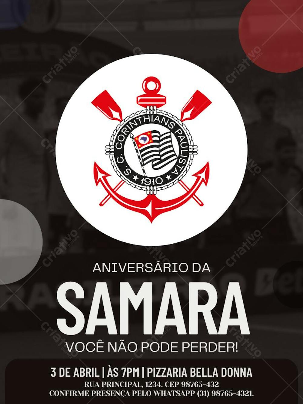 CONVITE DE ANIVERSÁRIO DE CORINTHIANO INFANTIL