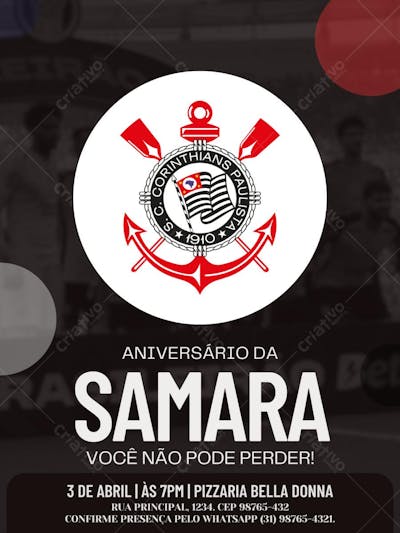 CONVITE DE ANIVERSÁRIO DE CORINTHIANO INFANTIL