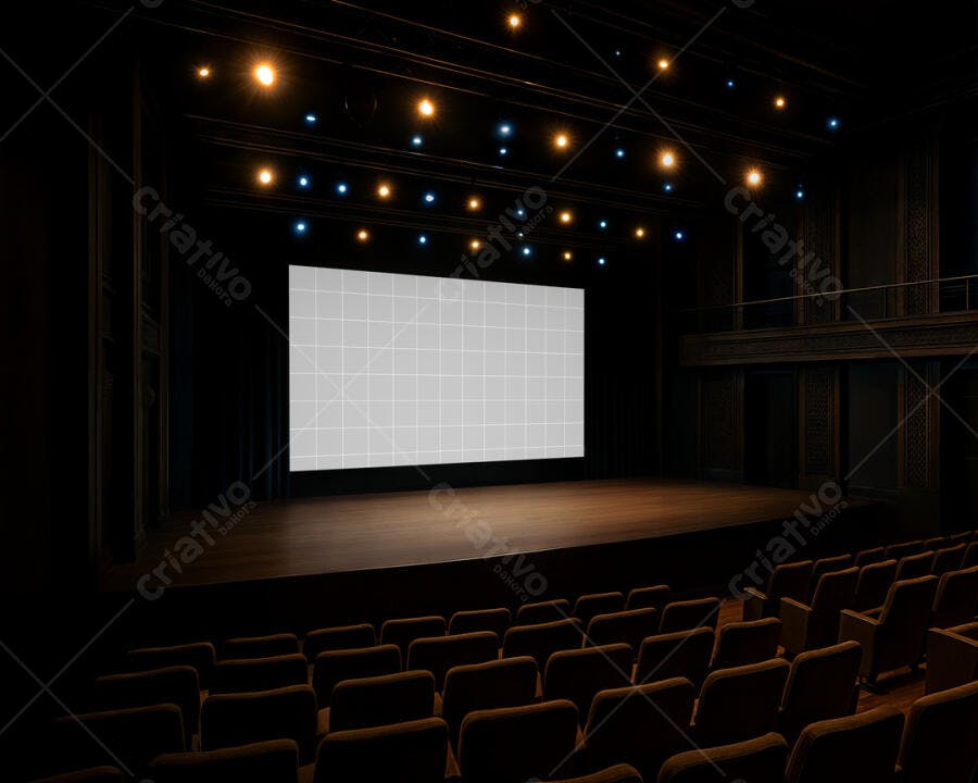 Mockup de Tela de Cinema em Ambiente Escuro