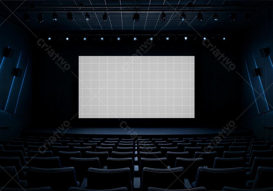 Mockup Cinema Tela Gigante: Ambiente Escuro e Sofisticado