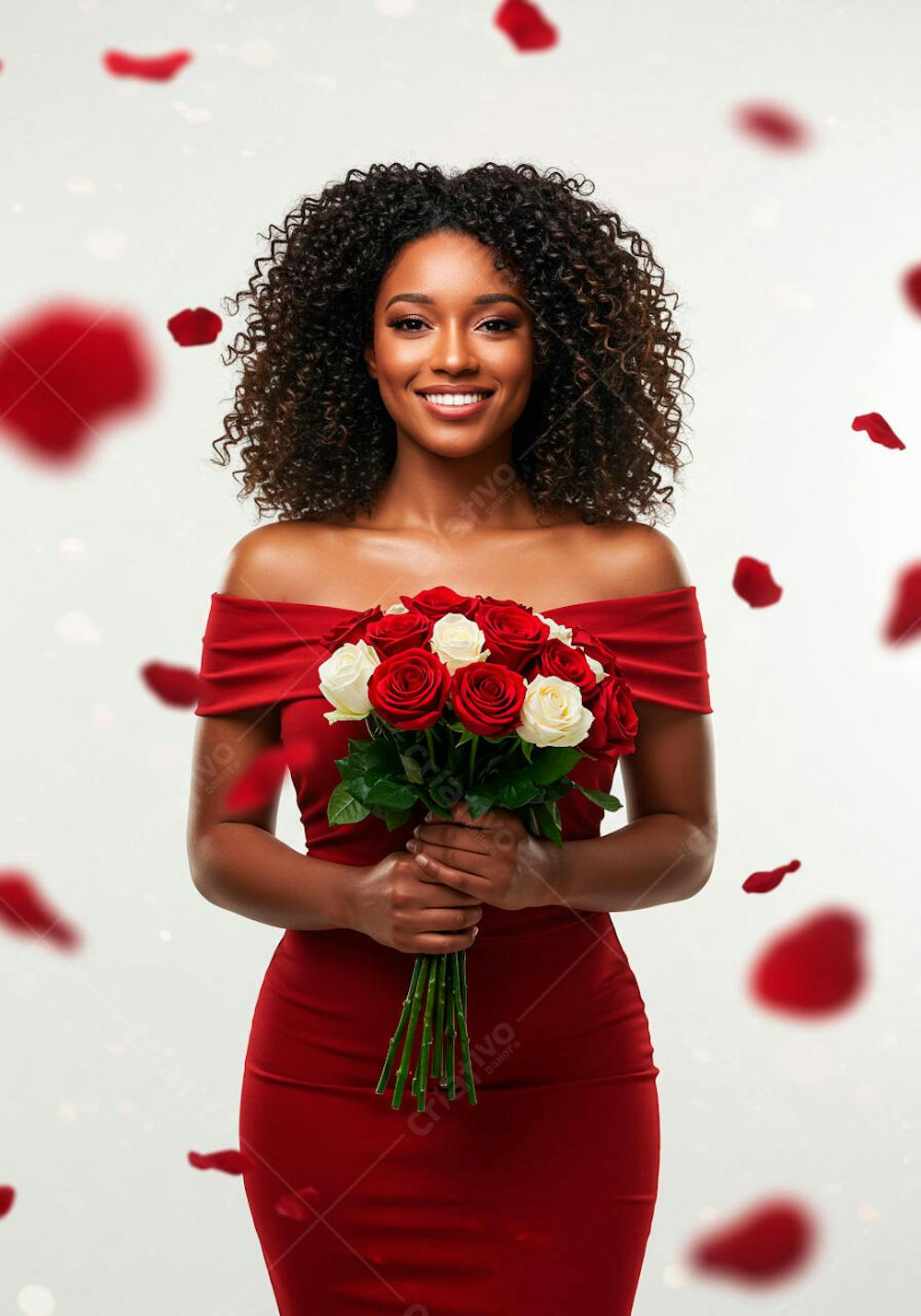 Mulher feliz segurando buque de flores para composição 2