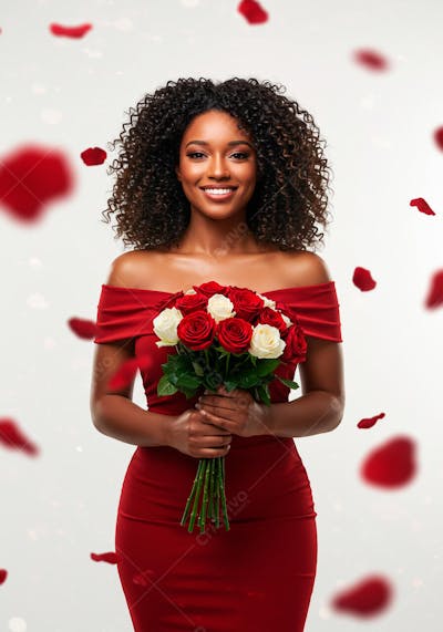 Mulher feliz segurando buque de flores para composição 2