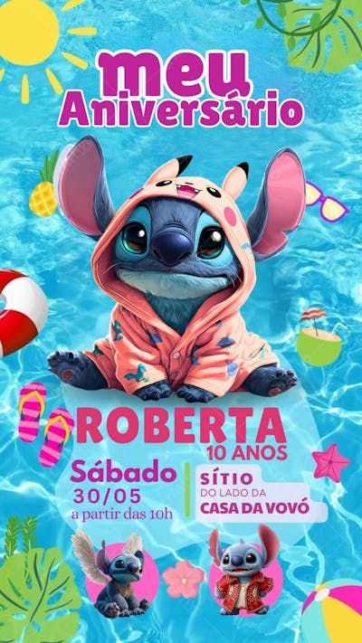 convite de aniversário infantil temático personagem  Lilo e stitch
