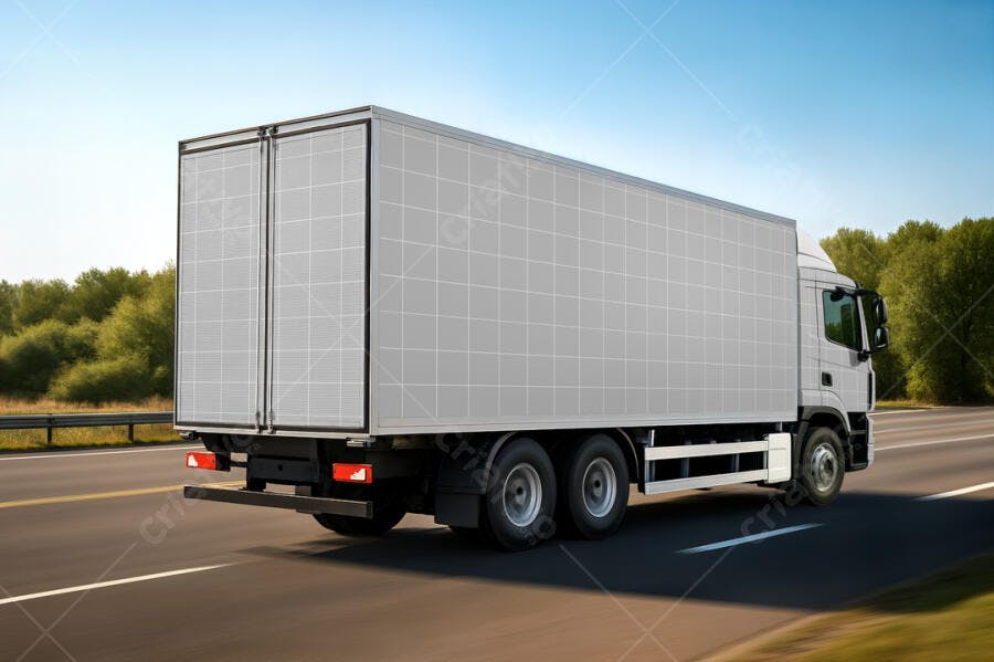 Mockup de Caminhão de Carga em Rodovia - Design Realista
