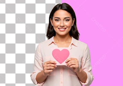MULHER SEGURANDO CORAÇÃO NA MÃO PARA COMPOSIÇÃO
