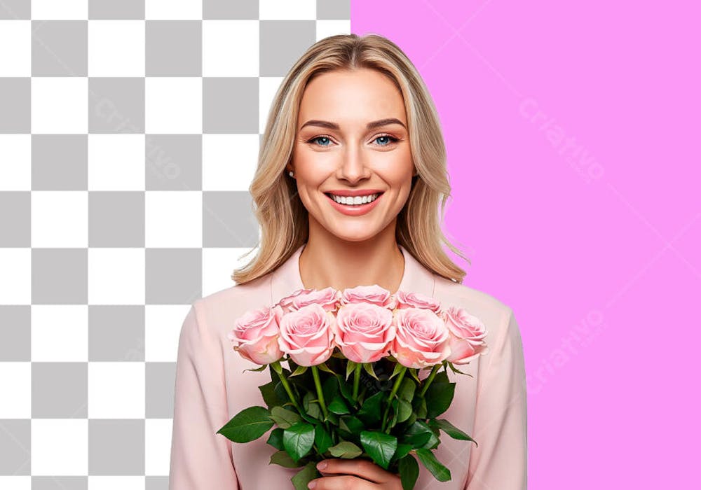 MULHER SEGURANDO FLORES NA MÃO PARA COMPOSIÇÃO